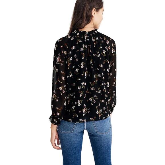 Madewell Floral Backyard Blooms Smocked Mockneck Sheer Top XS - Picture 5 of 14
